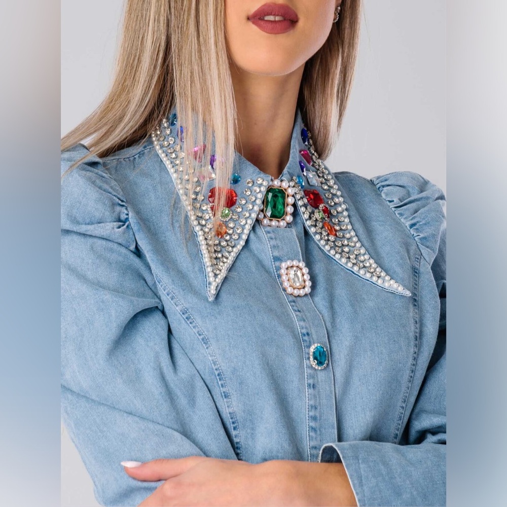 NEW WOMEN’S DENIM DIAMOND BEADED SHIRT